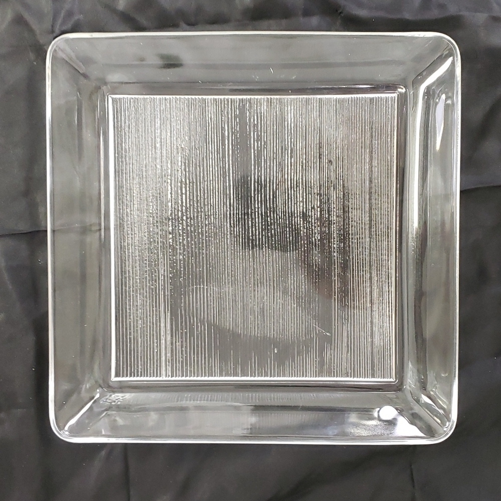 Glass Square Serving Dish 7x7 Base Pressed Glass Clear Ridged Bottom